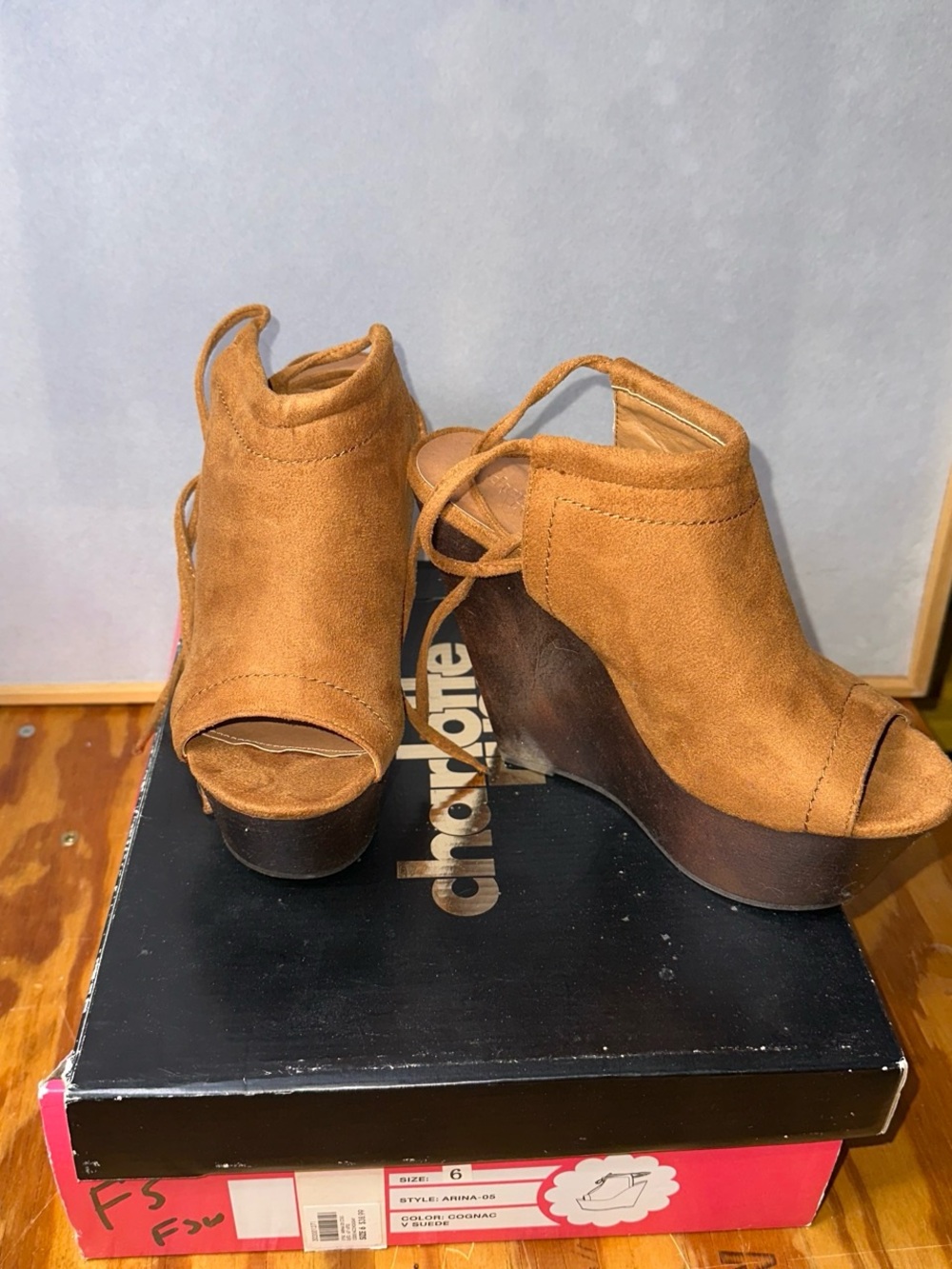 Charlotte Russe Women's Camel Suede Peep-Toe Wedge Sandals